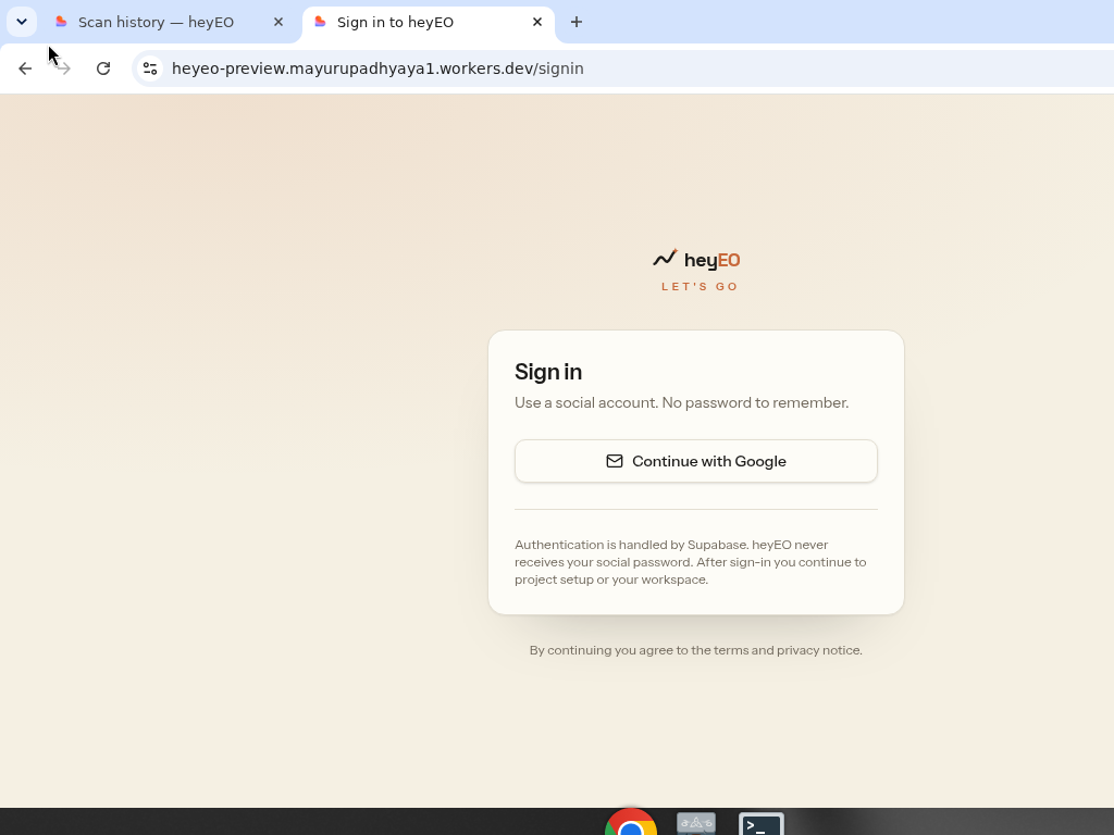 Sign in card with Continue with Google