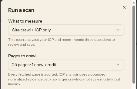 Run a scan dialog with Pages to crawl tier options