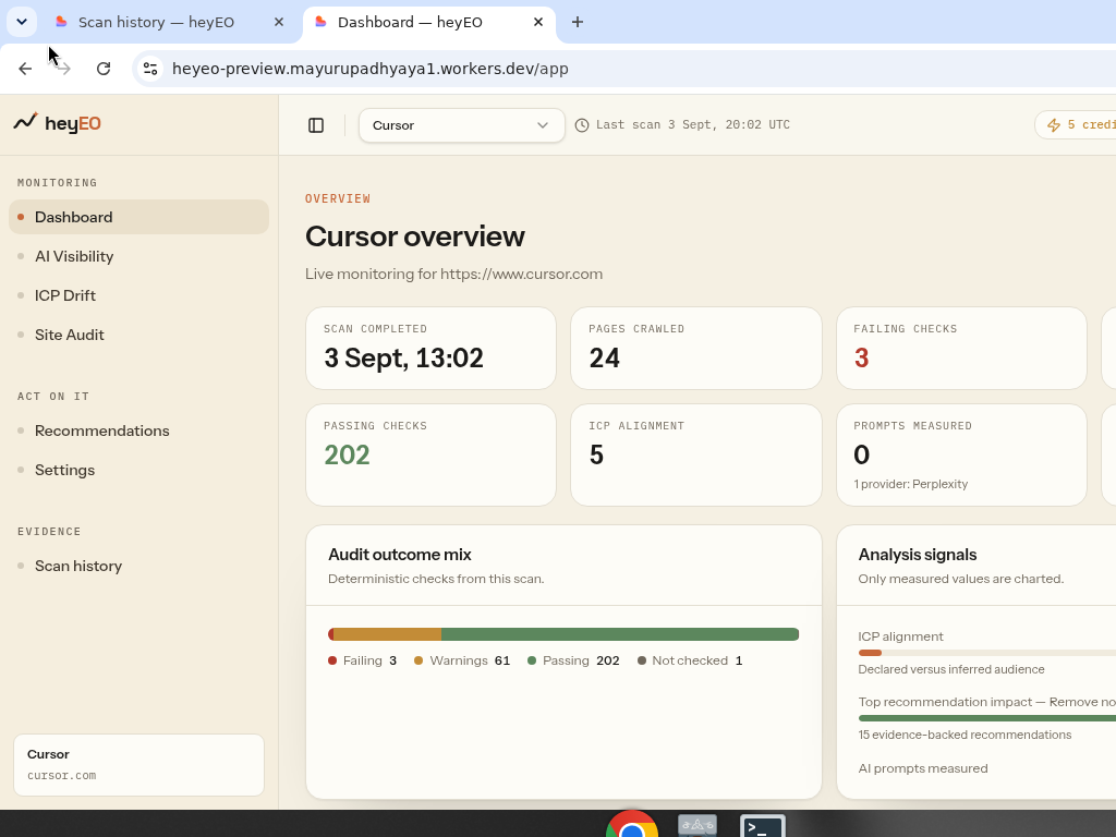 Completed scan overview on the dashboard